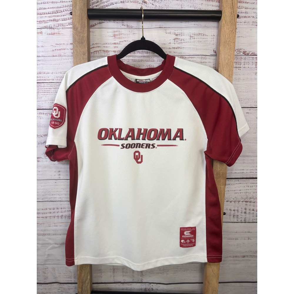 Colosseum Oklahoma Sooners Youth Jersey Shirt Crimson White Mesh Size L 16-18